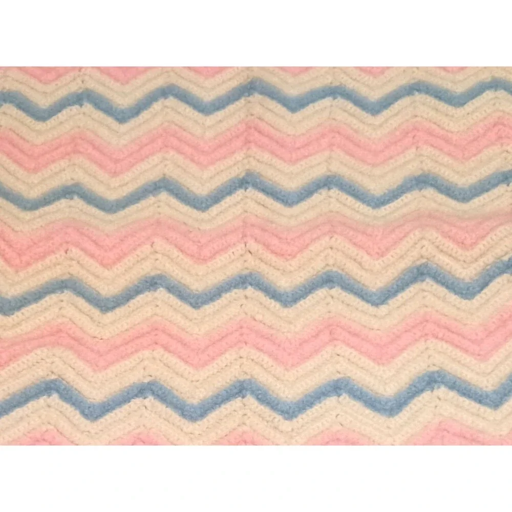 Handmade Hand Crochet Wool Chevron Afghan Baby Blanket Stroller Carrier Car Seat - Picture 5 of 5